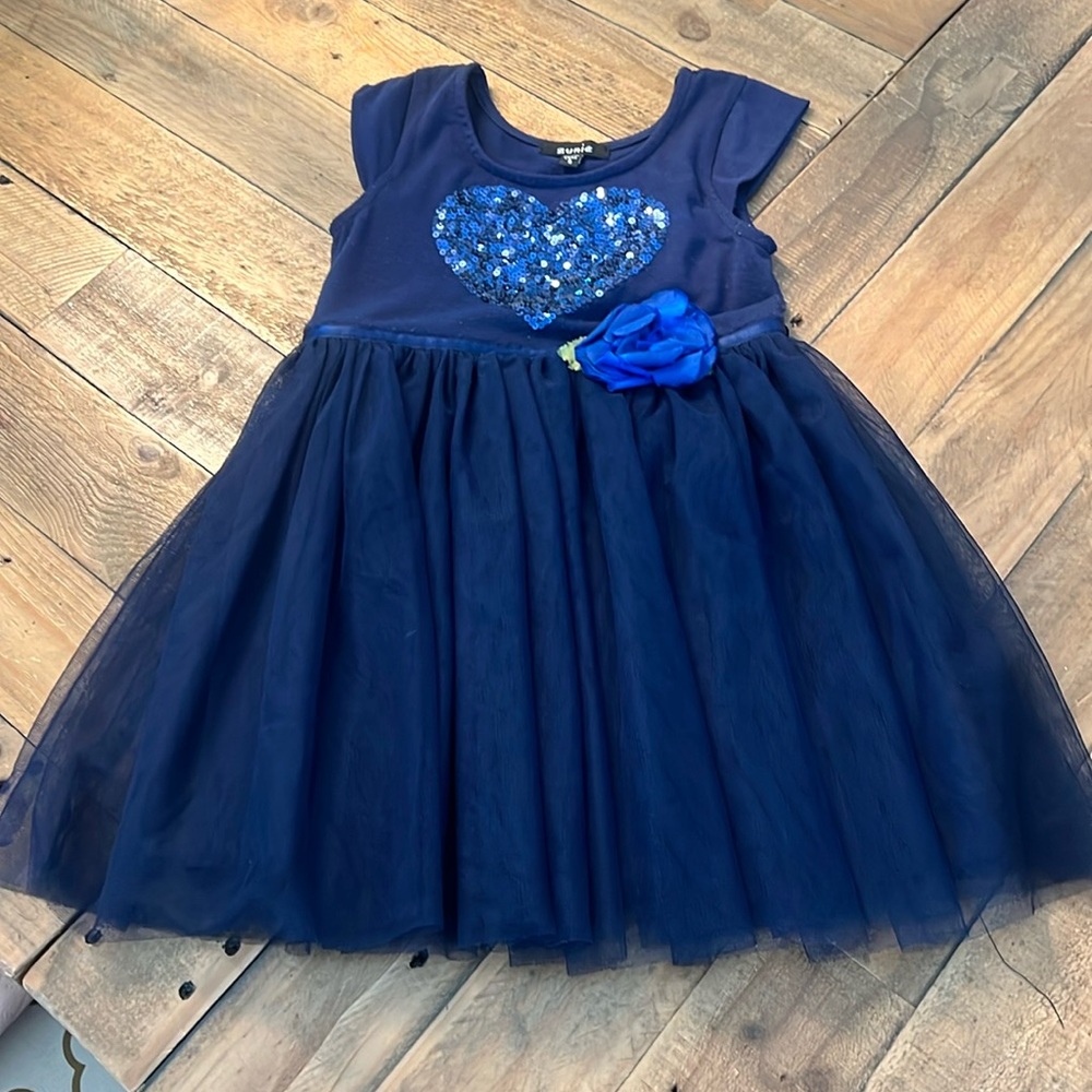 Zunie little Girls tulle dress size 5 little girls Navy Blue